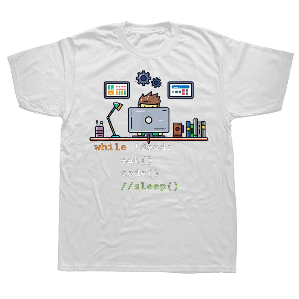 Fun Computer Science, Python, Programmer, Eating Code, Sleeping, Patterned Street Style Short-sleeved Birthday Summer T-shirt