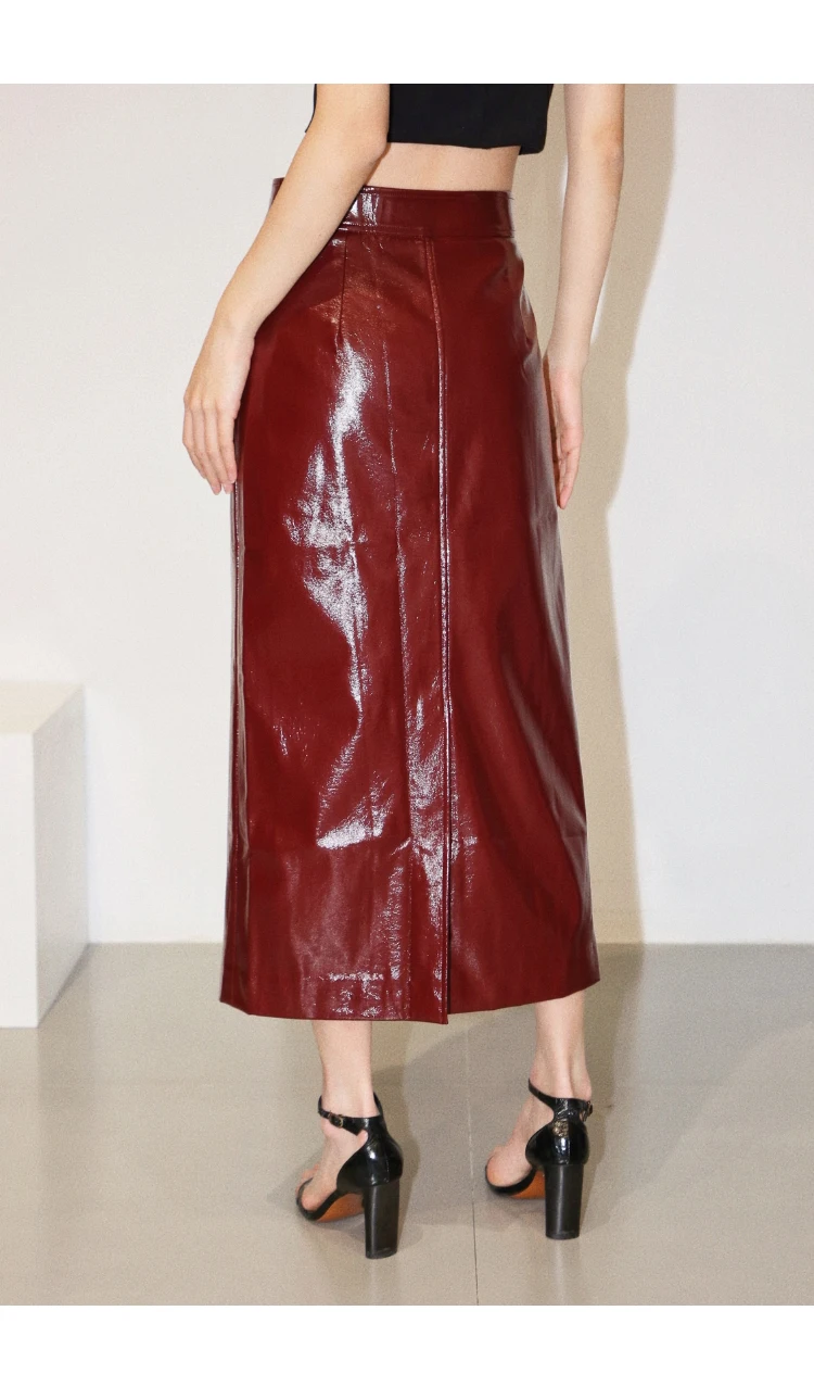 Lautaro Spring Autumn Shiny Reflective Patent Pu Leather Midi Pencil Skirt Women High Waist Long Luxury Designer Clothes 2023 13 S2f3cec137d7f402fa3512b0a66f0d0474