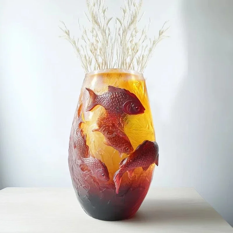 Hand carved home decoration, ornaments crystal fish style vase