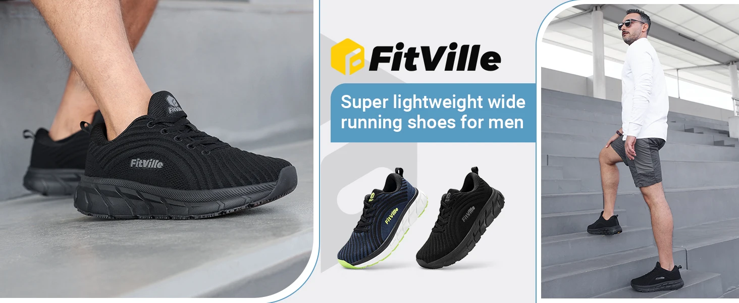 FitVille Box-Schuhe mit breiter Zehenpartie für Herren, gepolstert, gut extra breit, rutschfest, breit, leicht, atmungsaktiv, Laufschuhe – Detail 1
