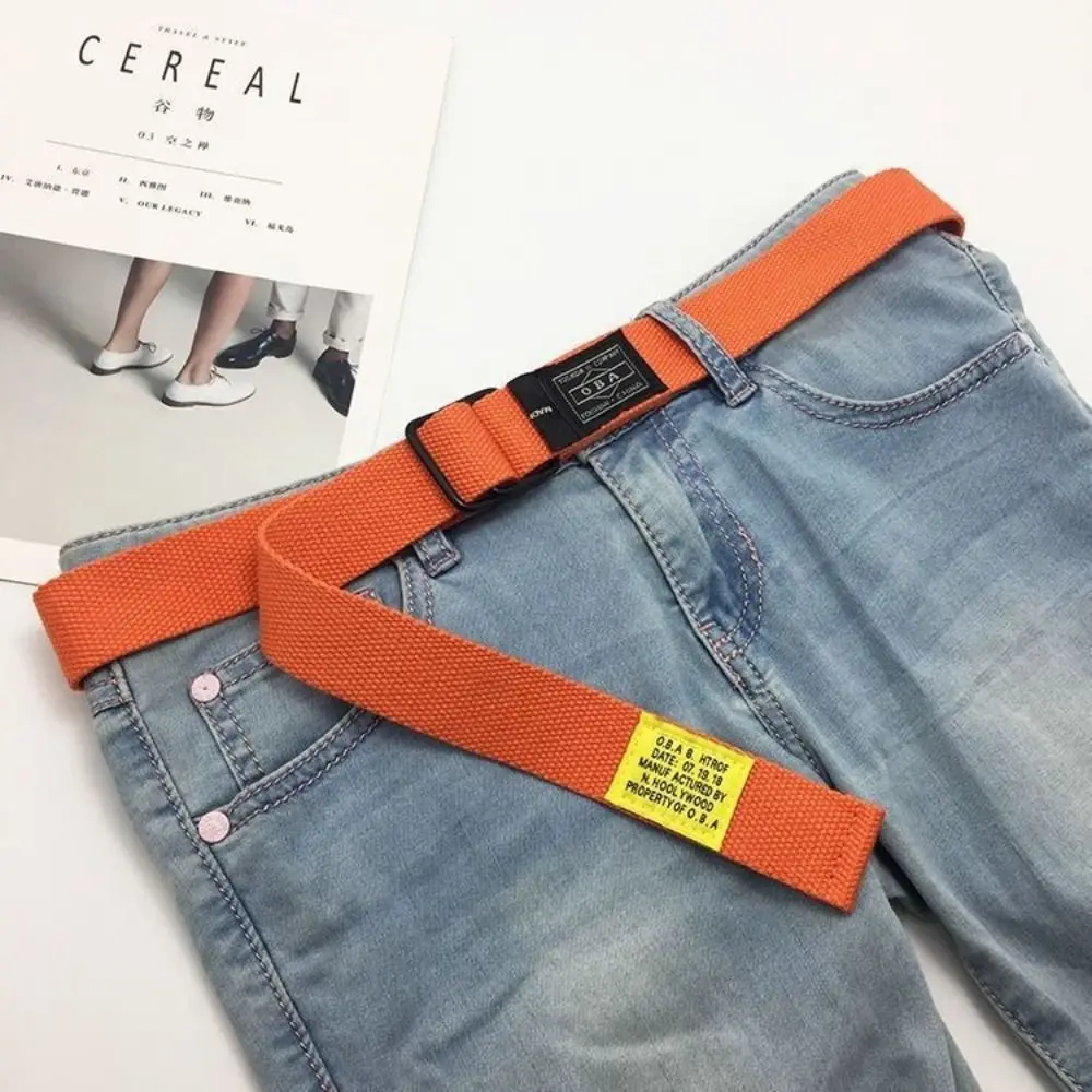 Women Man Nylon Braided Canvas Belt Double Ring Black Buckle Simple Versatile Jeans Student Trend Belt Cargo Pants Waistband