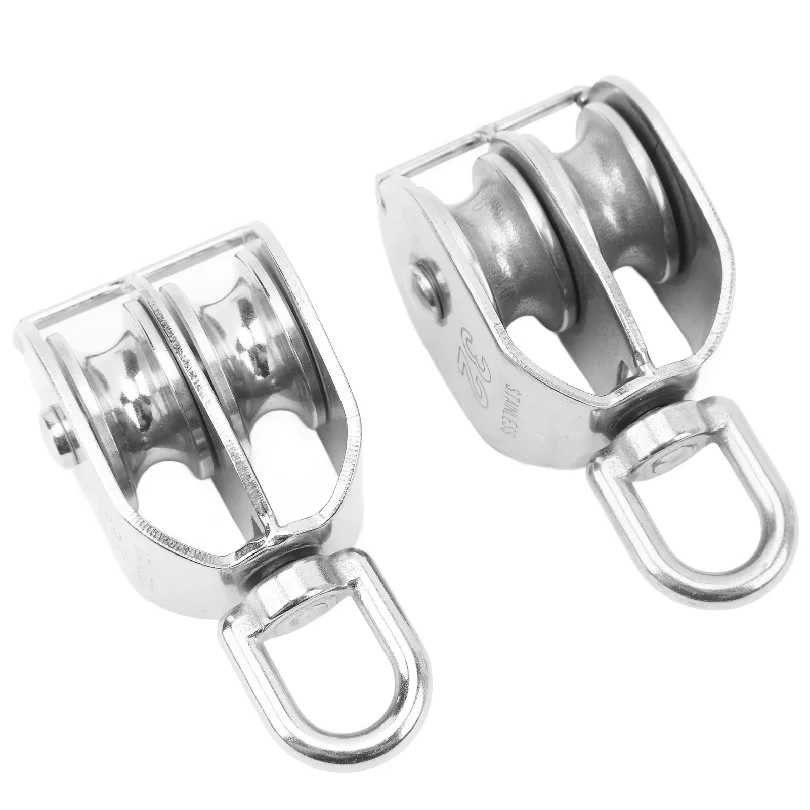 Double Pulley Block M32 Roller Wheel Stainless Steel 360 Degree Rotation Pulley for Cable Lifting M32 Lifting Pulley Block