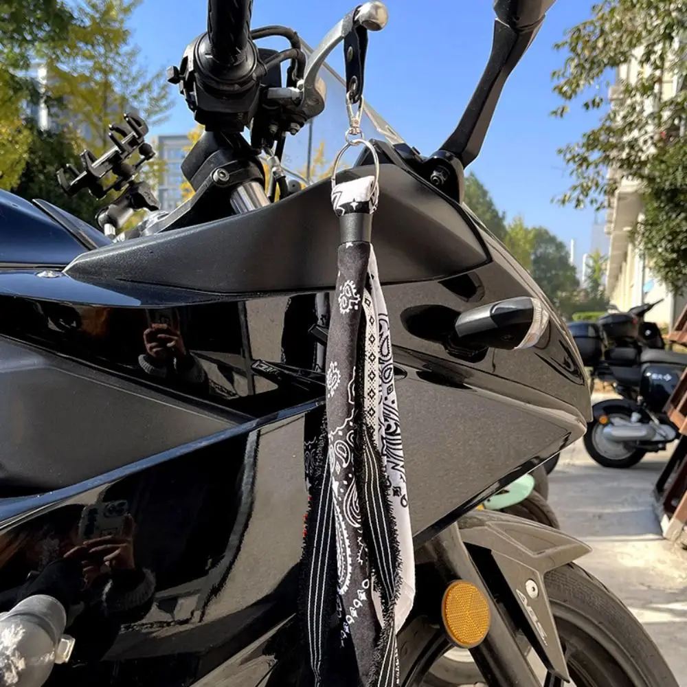 Universal Motorcycle Handlebar Square Towel Personality Metal Keychain Retro Tassel Decoration Pendant Hip Hop Handmade Streamer