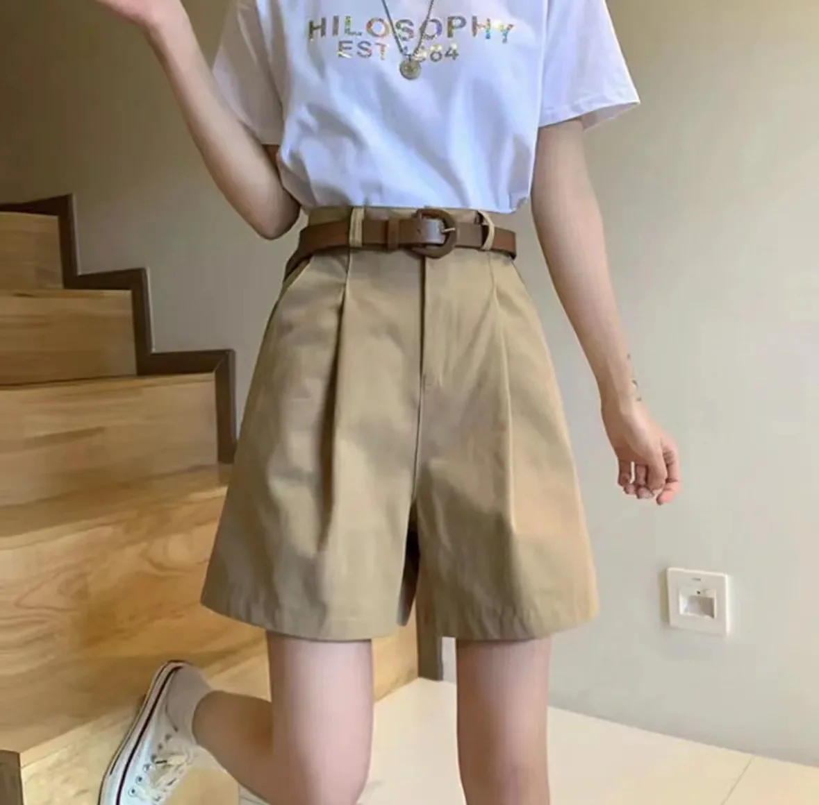 

Loose Casual Shorts Women Summer Cargo Wide Leg Pants High Waist Stretchy Pure Color