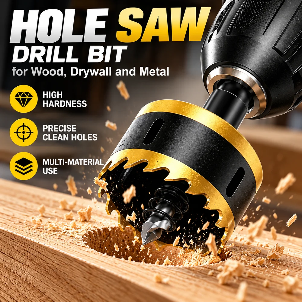 New Triangular Shank Bi-Metal Hole Saw 15-80mm with Pilot Drill Hole Saw Cutter Hole Cutting Tool Handheld Electric Drills