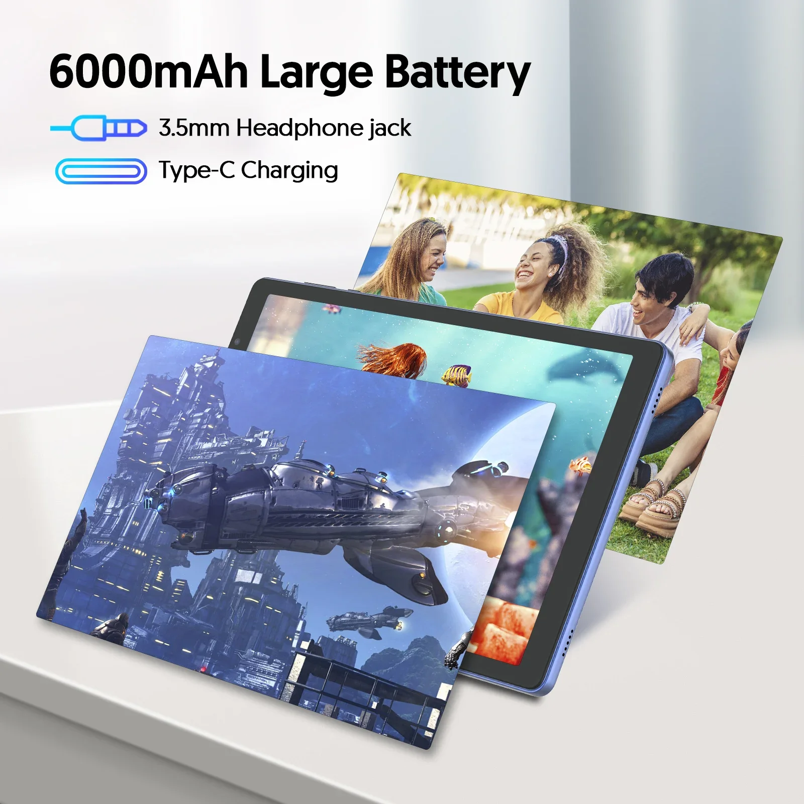 تابلت Android 14، شاشة عالية الدقة مقاس 10 بوصات، معتمدة من GMS، معالج رباعي النواة، ذاكرة وصول عشوائي 4 (2+2) جيجابايت، تخزين داخلي 32 جيجابايت، يدعم WiFi #5