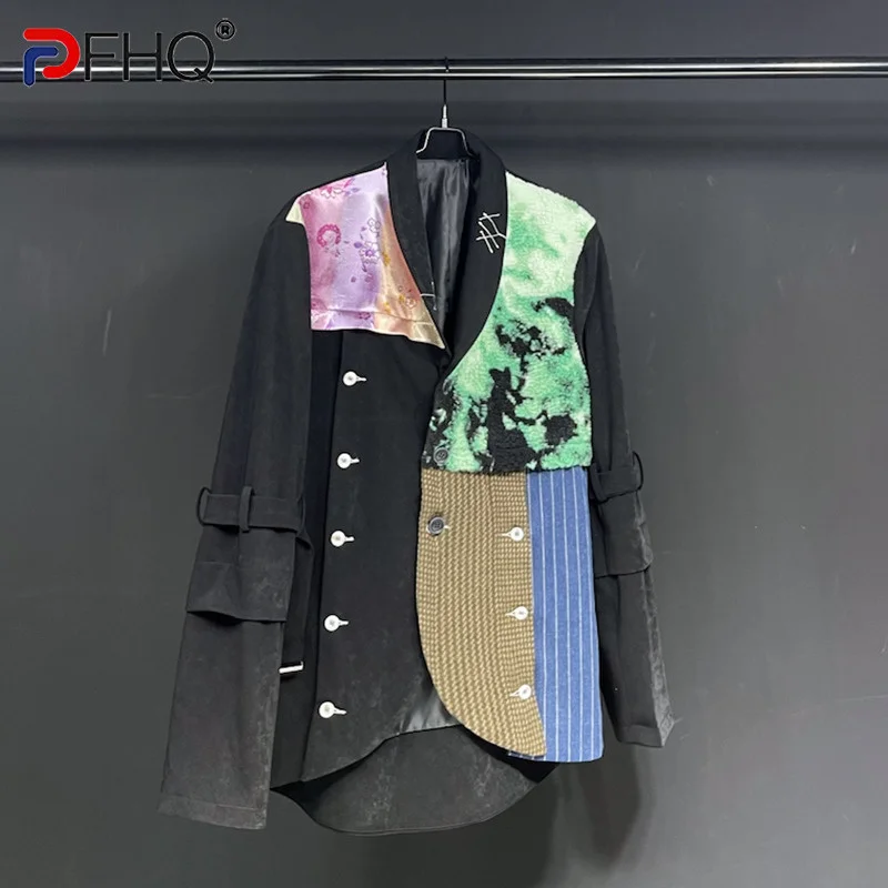 PFHQ Blazer Design Spring New Color Contrast Patchwork Velvet Front Tuxedo Suit 2023 Spring Original High Quality Men\'s Jackets