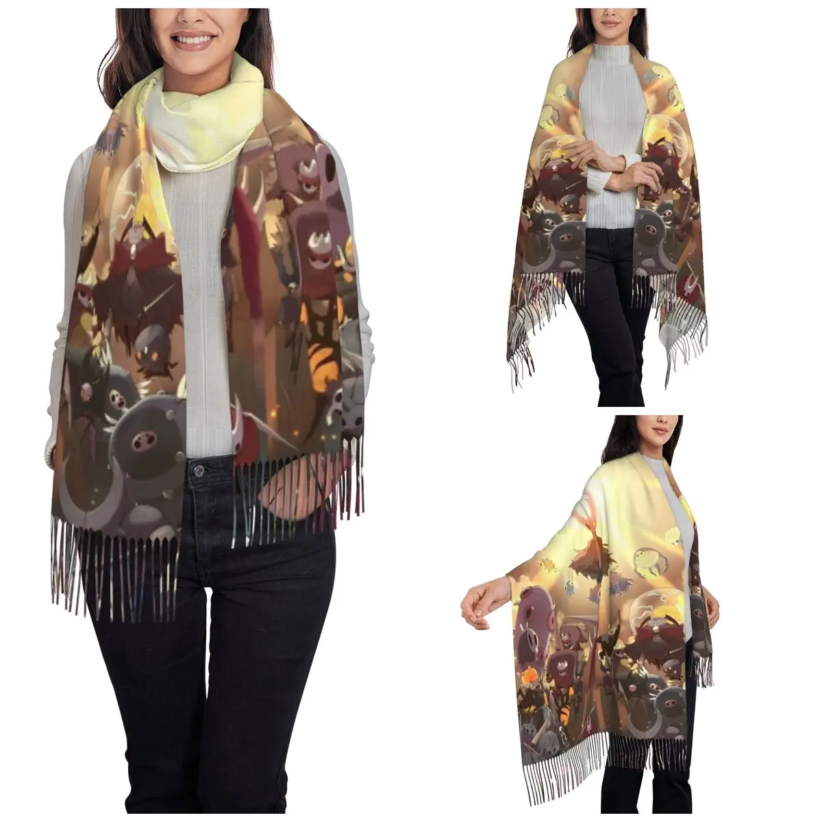 Hollow Knight Aesthetics Shawl Wrap Women Winter Large Long Scarf Action Adventure Neckerchief Tassel Scarves