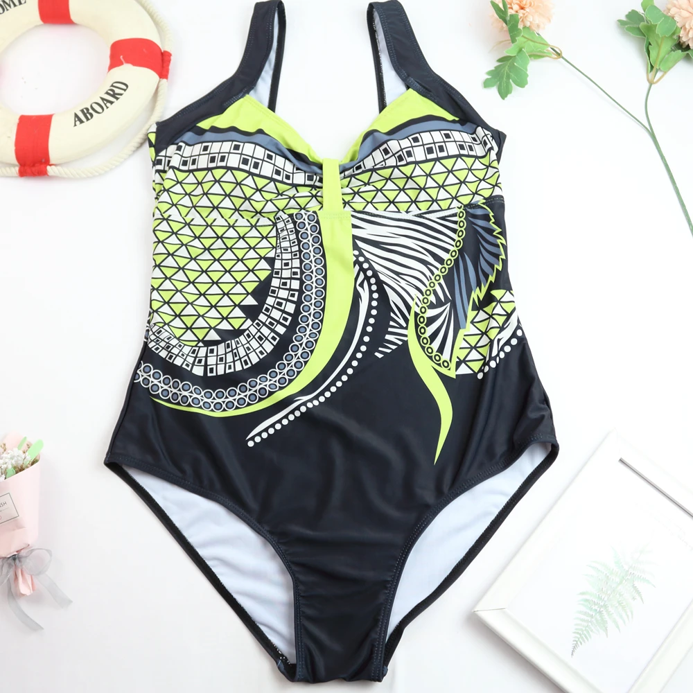 Traje de baño 2025 Vintage de una pieza, traje de baño estampado para mujer, traje de baño de talla grande, Monokini, ropa de playa, conjunto de Bikini Sexy para mujer