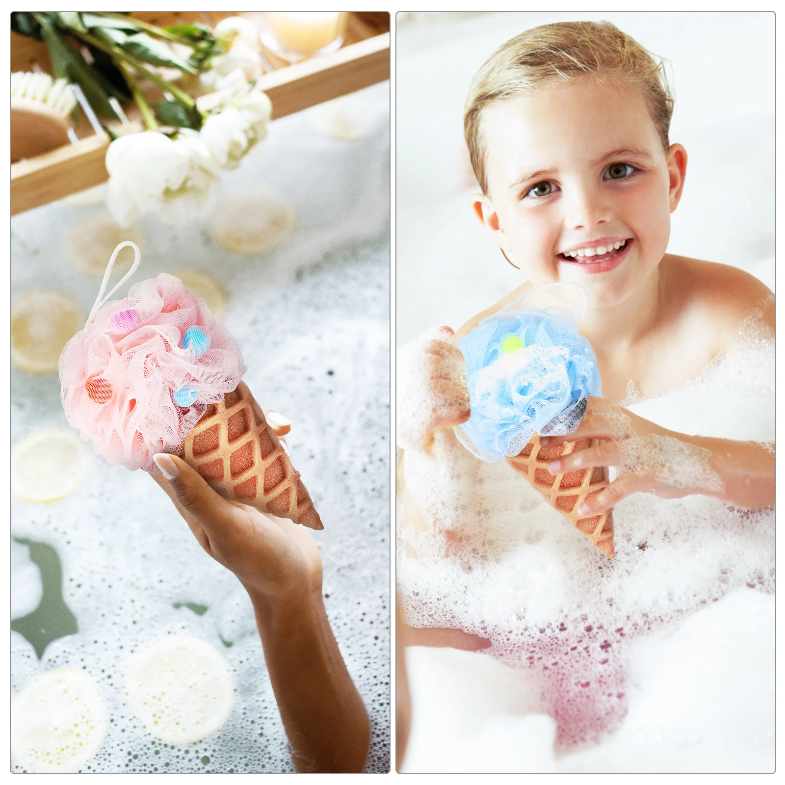 

3 Pcs Inflatable Ice Cream Bath Ball Child Kids Loofah or Exfoliating Scrubber Shower Sponge