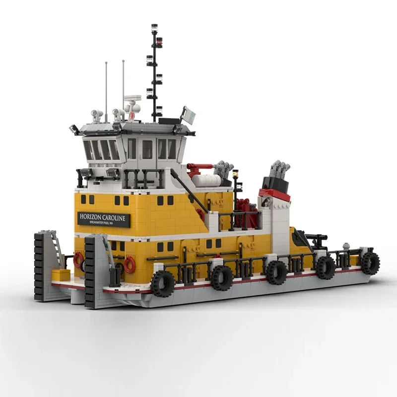 Industrial Ships Model MOC Building Bricks Rescue Pusher Barge Tug Modular Technology Gifts Holiday Assemble Children Toy Suit