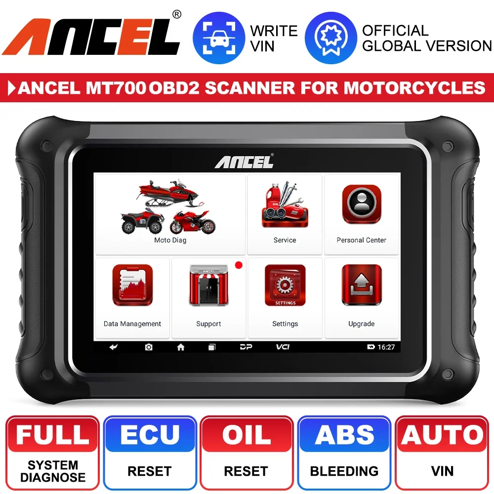 

ANCEL MT700 Motorcycle Scanner All System Diagnostic Tool A/F Oil Reset ABS Bleeding 31 Reset Motorcycles Scanner for 16 Brands