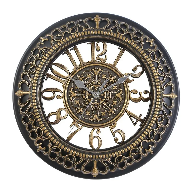 European Style Creative 12 Inch Wall Clock Living Room Bedroom Circular Wall Clock Office Plastic Wall Clock