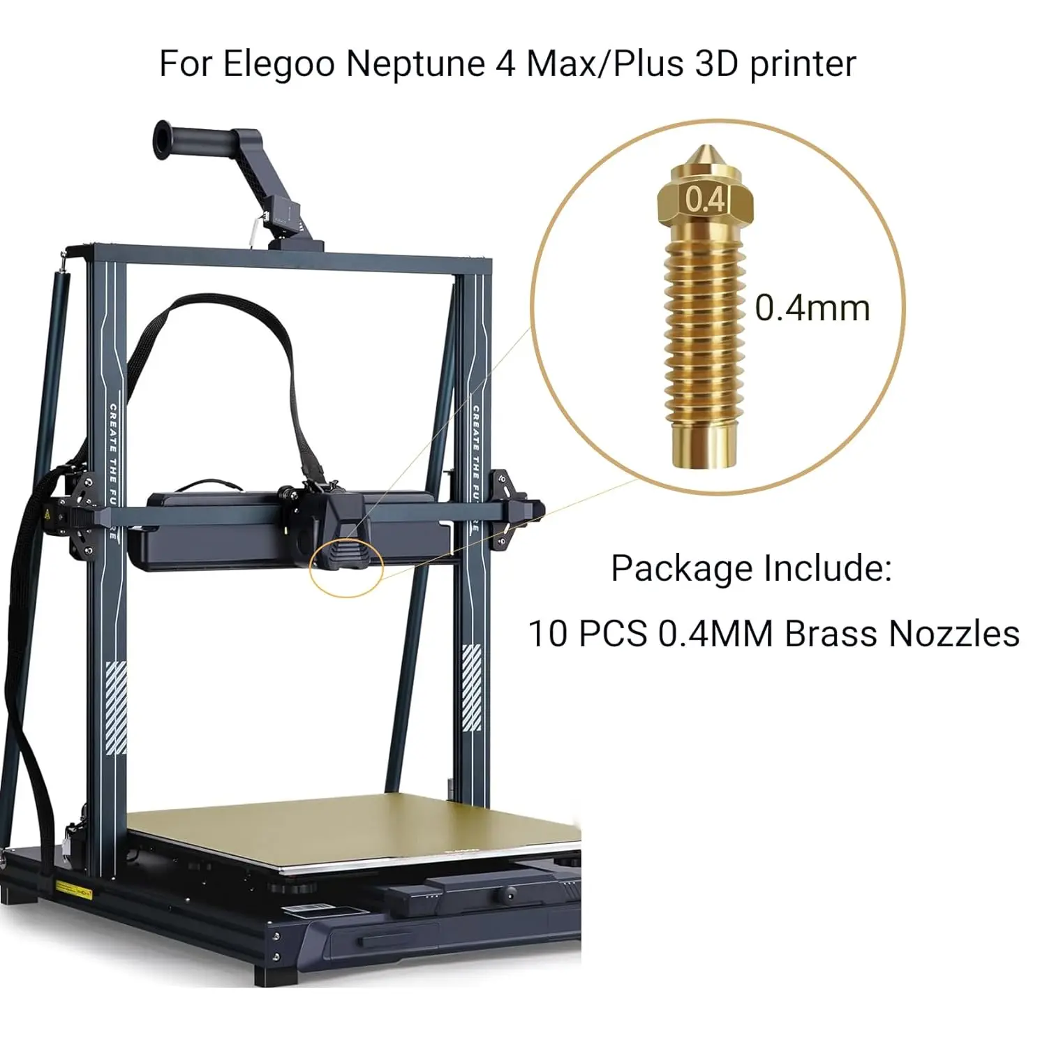 5/10PC Elegoo Neptune 4 Plus/Neptune 4 Max 3D Printer Brass Nozzle High Speed 0.4mm Hot end Replacement Parts