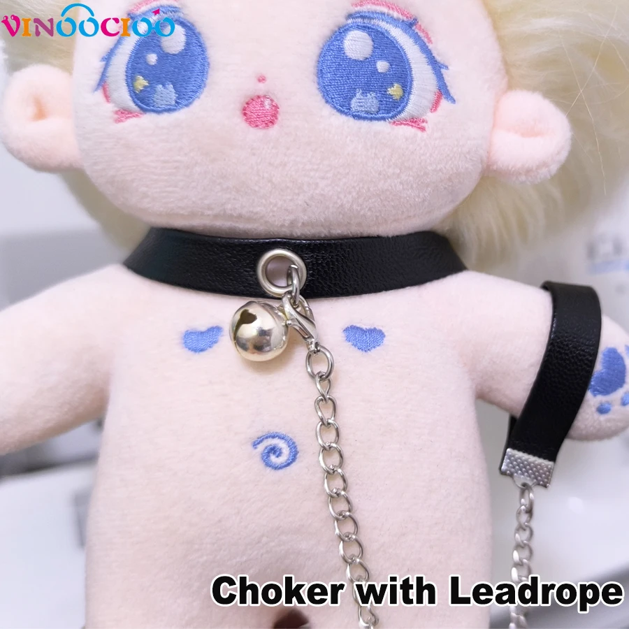 20cm Cotton Doll Choker Skull Necklace with Chains Bell Leather Leadrope Handmade Cotton Doll Accessories