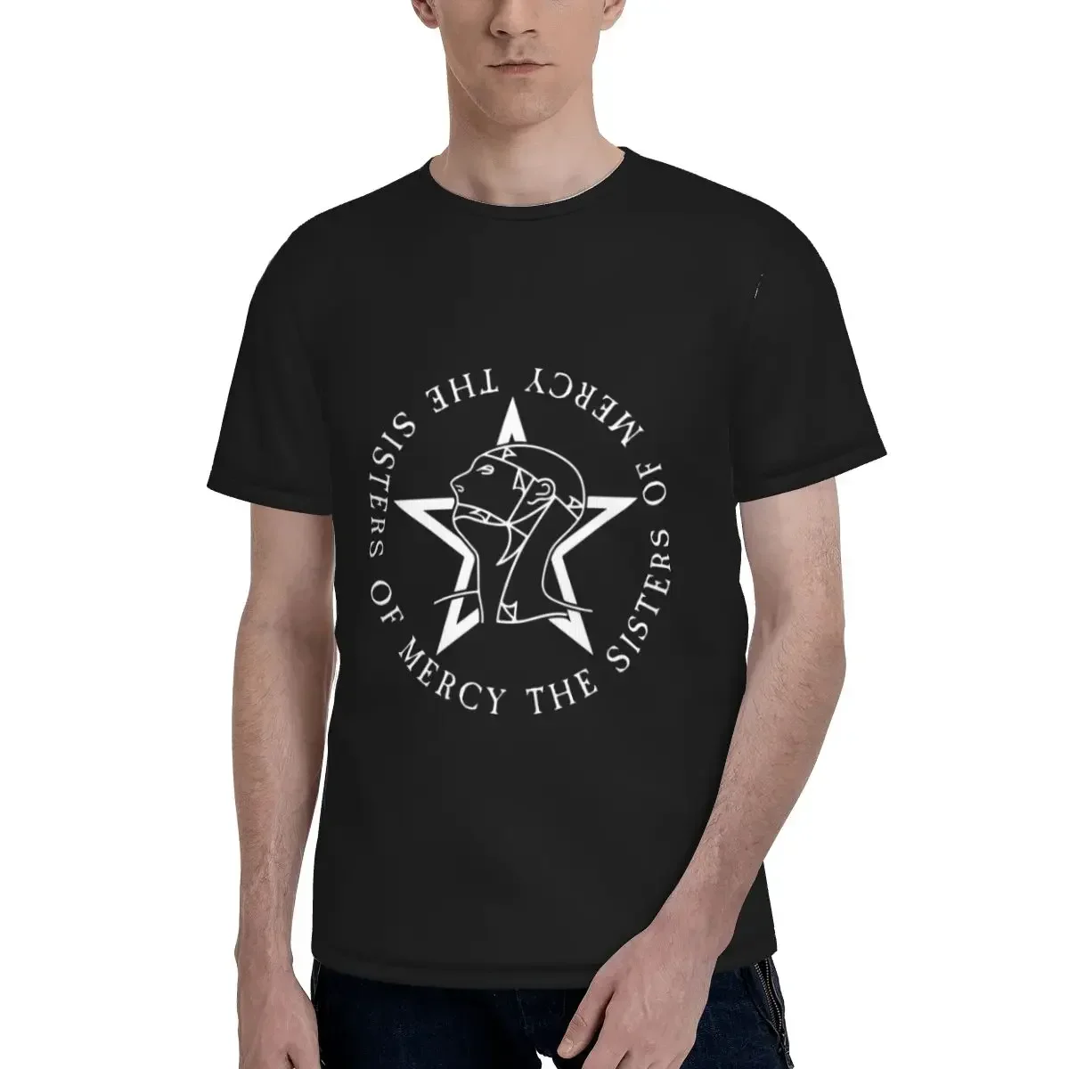 Round Text Logo Goth The Sisters Of Mercy T-Shirt for Men polyester T Shirts Men's Tees Short O-Neck Summer Clothes Tops