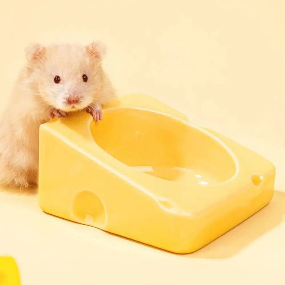 Anti Rollover Hamster Cheese Bowl Non-slip Smooth Ceramic Hamster Bowl Oblique Design Yellow Hamster Feeding Bowl for Pet Cage