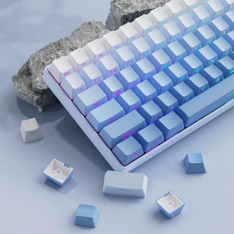 136 Key Gradient Blue Side Printed PBT Keycaps Shine Through Cherry Profile Double Shot Backlit Key Cap For Mechanical Keyboard