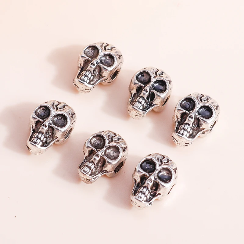 Leslie 15 Stück Legierung Skelett Halloween Schädel Kopf Charms Perlen Anhänger für Schmuckherstellung Tropfen Ohrringe Halsketten Armbänder DIY – Detail 1