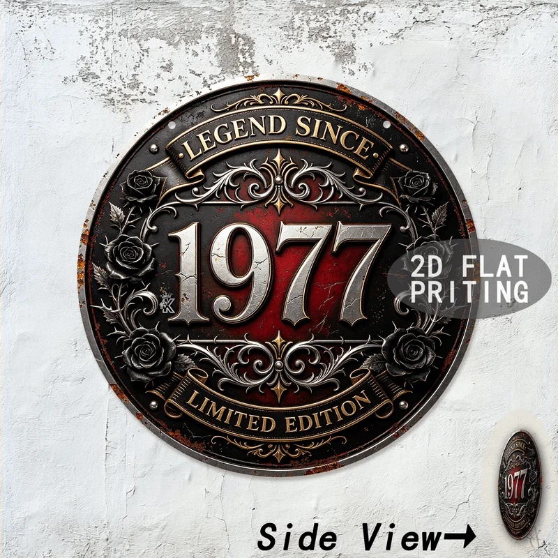 2D Flat - 【2D Flat】 2D Flat - [2D Flat] 1pc, Retro '1977' Metal Aluminum Sign (7.9'X7.9'), Bar, Cafe, Living Room, Doorway, Hall