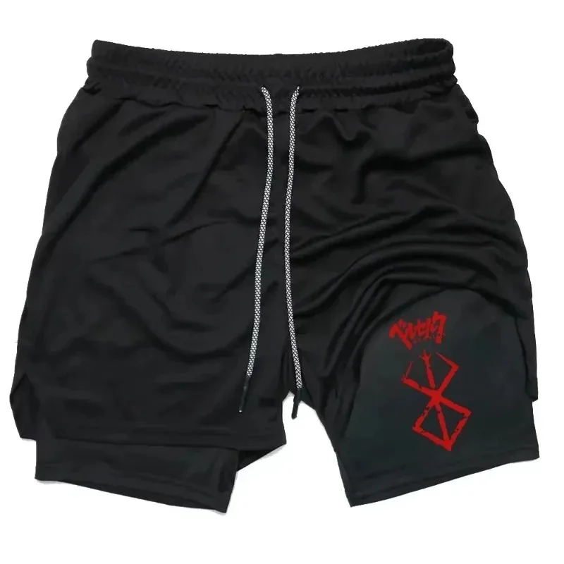 Short de sport double couche pour homme, style gothique, séchage rapide, idéal pour l'été, le fitness, le jogging et la plage, 2-en-1