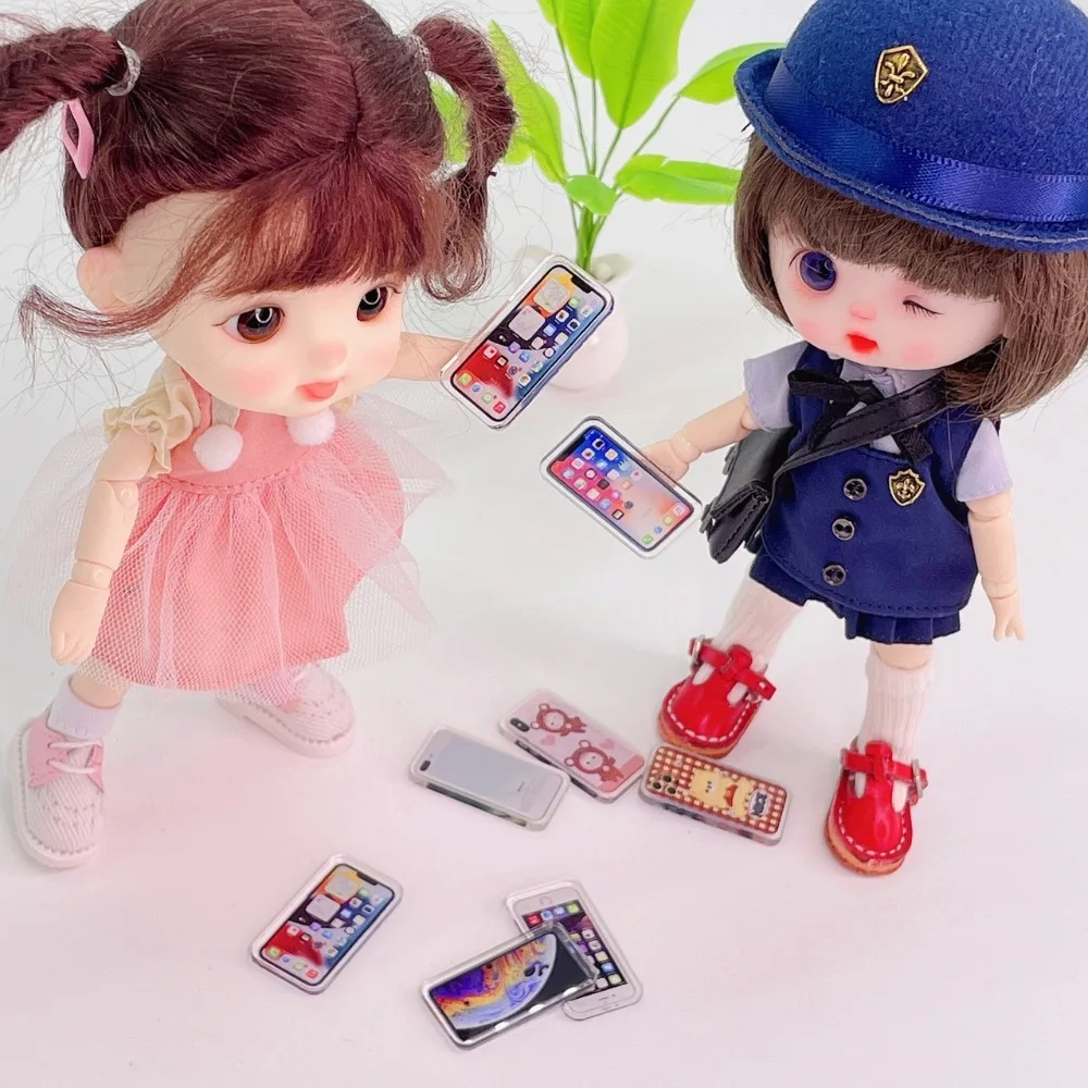 Fashion 1:12 Miniature Phone Acrylic Colorful BJD Doll Phone Model Girl Pretend Play Toys Dollhouse Mini Phone Decoration