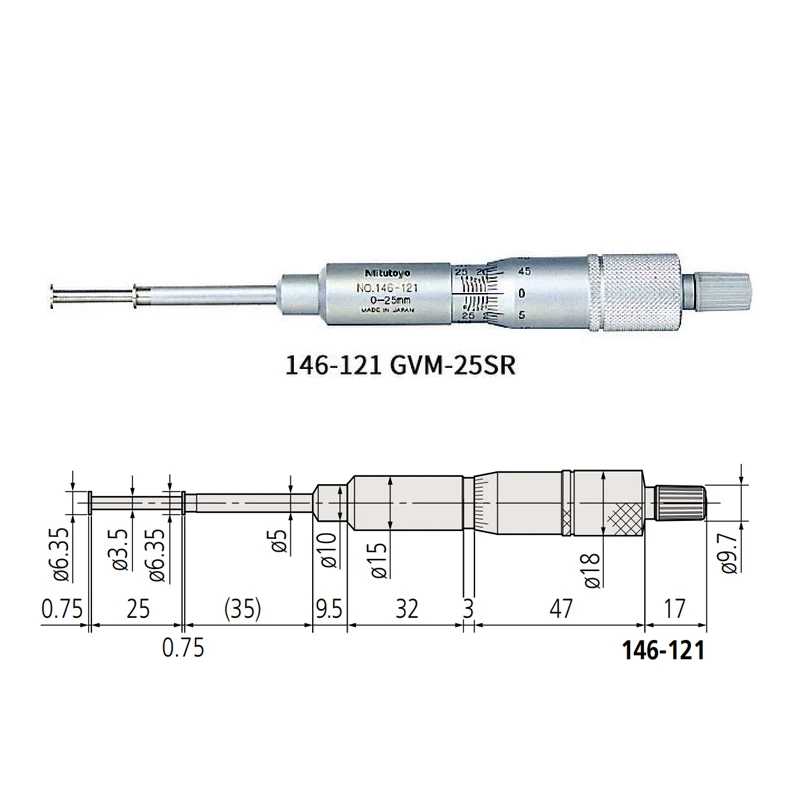 الأخدود Micrometer0-25-50-75mm146-122 121 123 124 146-221قياس العرض وعمق وموقع الأخدود ، داخل البئر