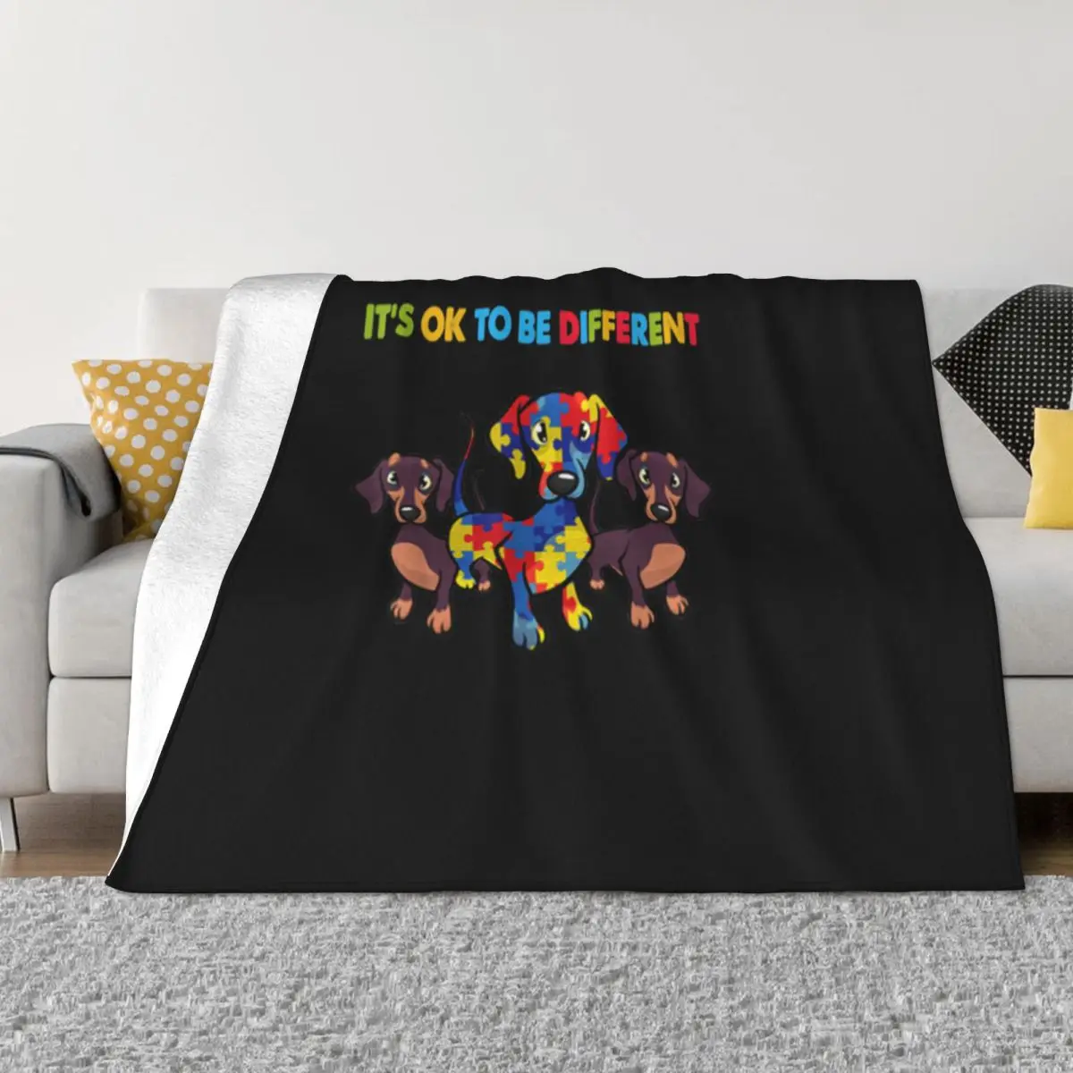 Autism Awareness Dachshund Dogs Lovers Ok To Different Gift Cheap Sale Beautiful Movie Throw Blanket