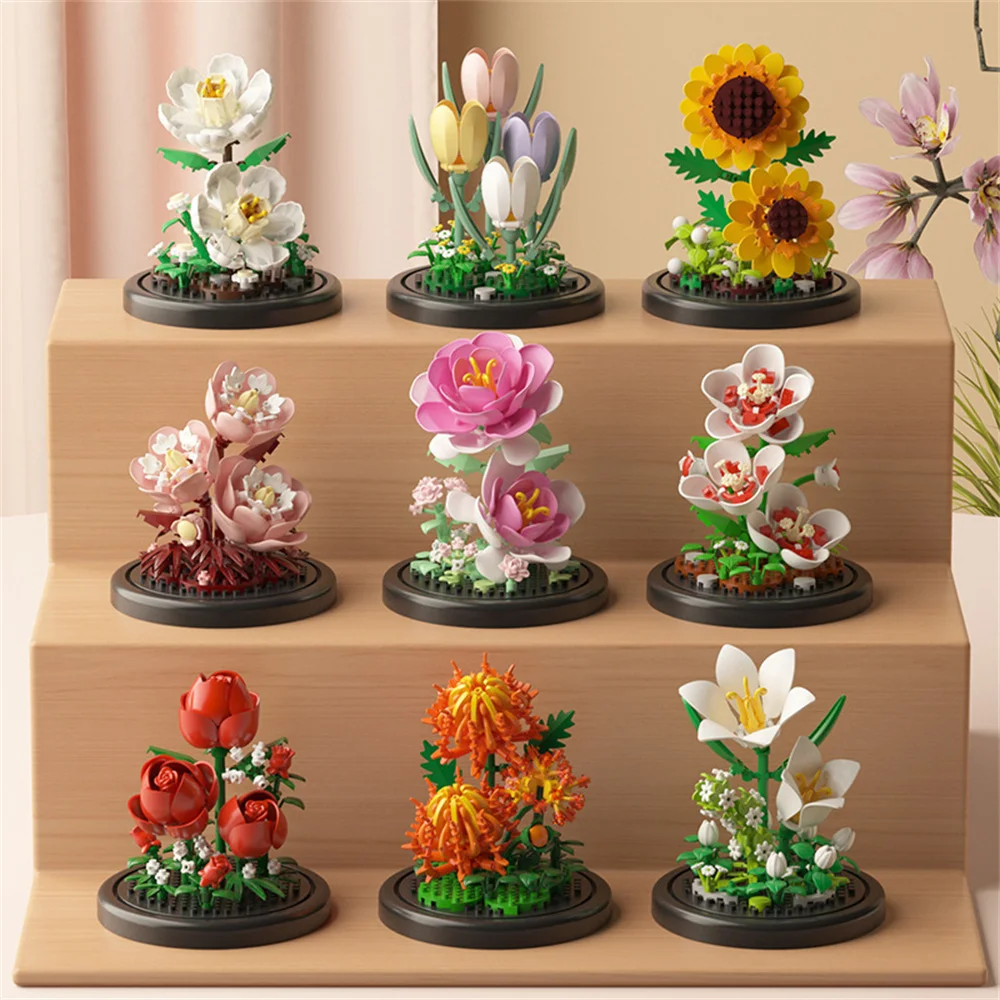 Eternal Flower Bouquet Bonsai Potted Plant Micro Building Blocks Model Home Decoration Toy For Kid Birthday Gift 2