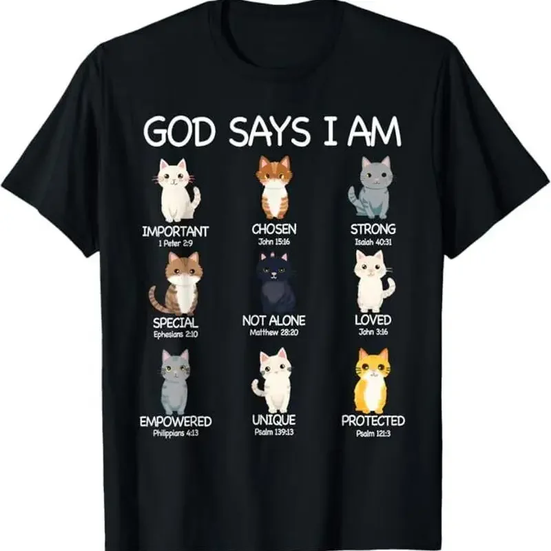 Lustiges Katzen-T-Shirt für Mädchen, Teenager, Kinder, „Gott sagt, ich bin ein christlicher Katzenliebhaber“