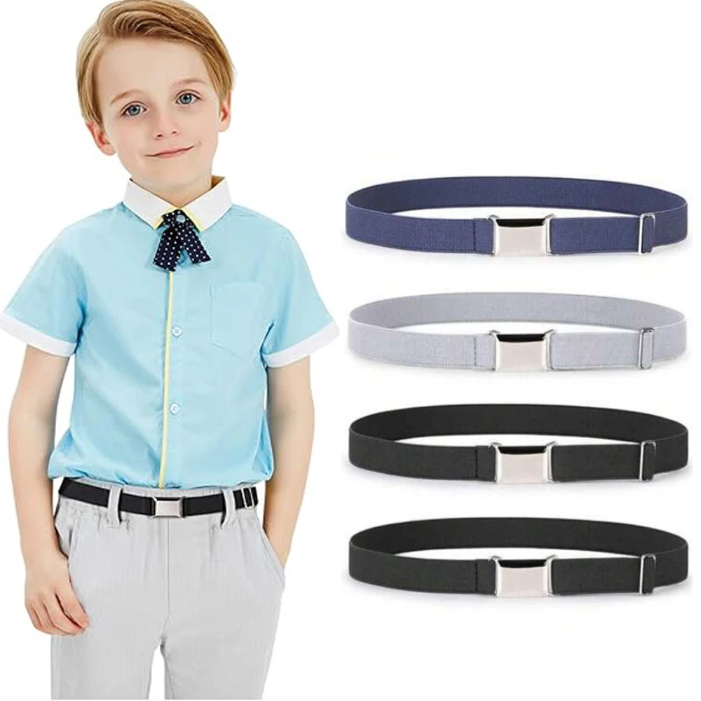 

1PC Kids Toddler Belt Elastic Stretch Adjustable Belt for Boys and Girls with Silver Square Buckle Belt for Jeans Dresses Pants