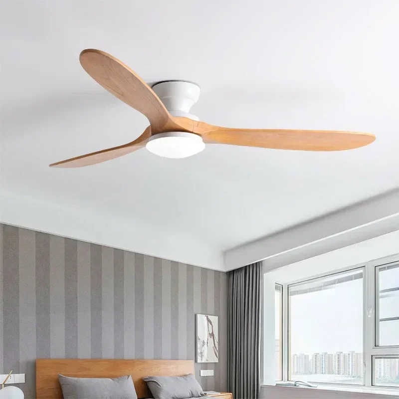 52inch Floor Ceiling Fan Light Remote Control Led Llights Indoor Restaurant Solid wood fan leaves With Fan Chandelier