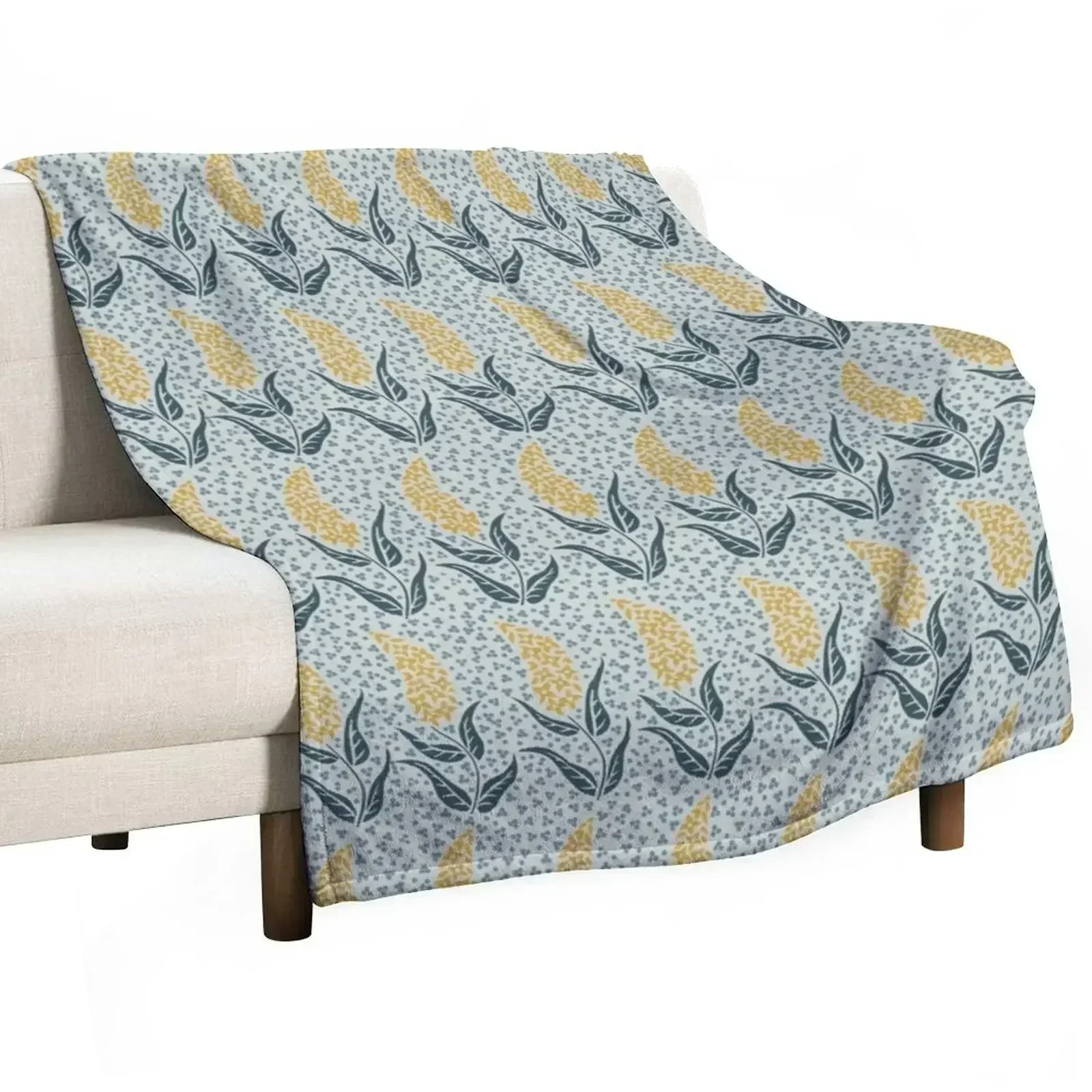 Flower Spike in Gold with Blue, Blue & Gray Throw Blanket Camping Sofas wednesday Cute Plaid Plaid on the sofa Blankets