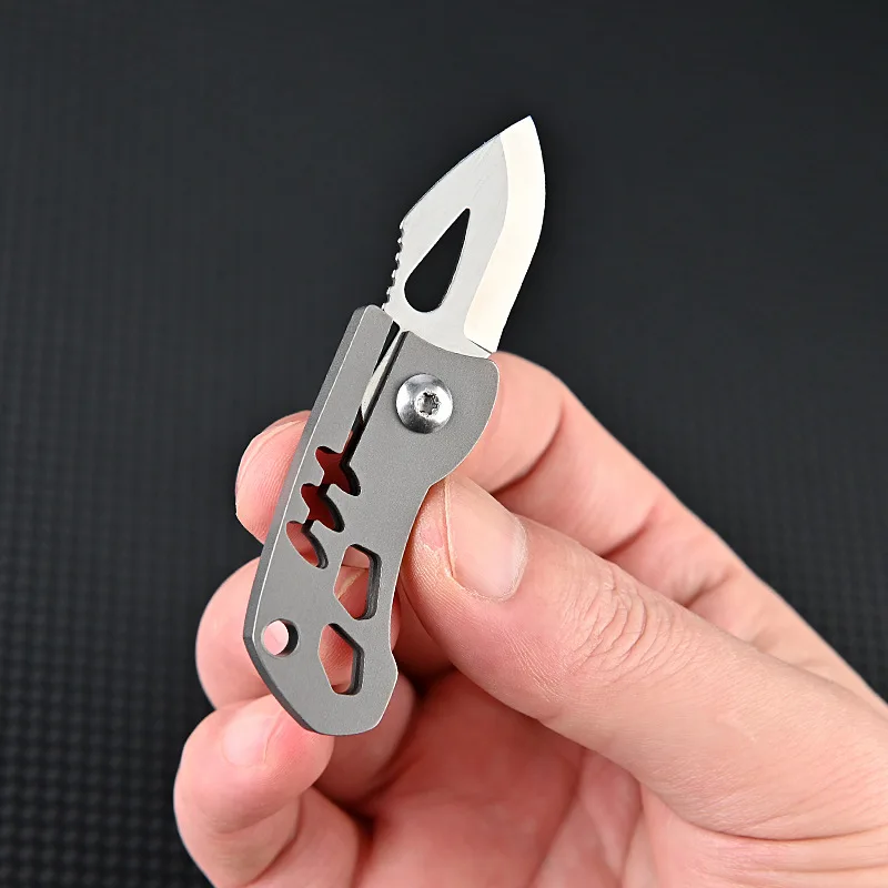 Titanium Alloy MINI Folding Knife High Hardness D2 Handle Fruit Knife EDC Express Pocket Knife Gift Outdoor Tool Key Chain Penda