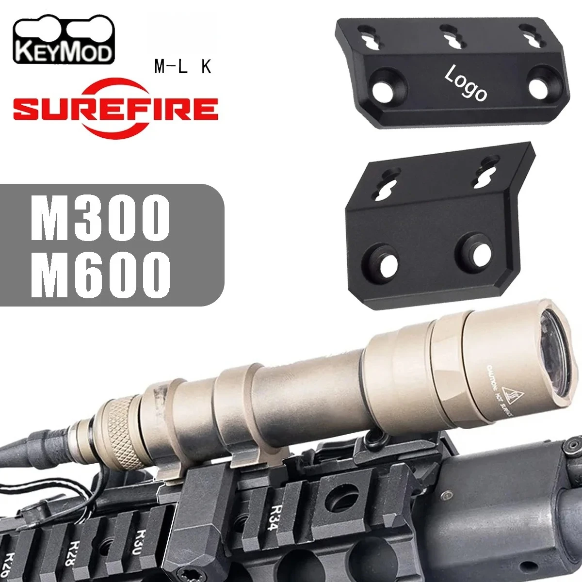 Base de montage de lampe torche tactique, rail latéral pour lampe Surefir M300 M600 M600C, compatible avec le système SMR M-lk Keymod 20mm Picatinny