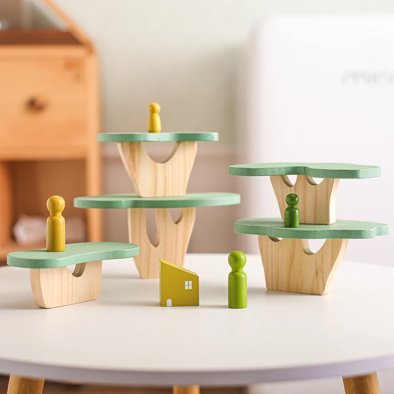 Blocs en bois Montessori pour enfants, jouets éducatifs pour bébés, maison d'arbre à empiler, décoration de chambre de bébé