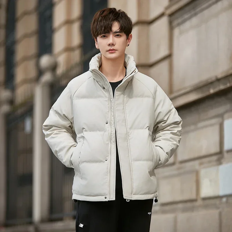 Men's Winter New Style Stand Collar Down Jacket White Duck Down Simple Warm Jack All-Match Solid Color Coat New Clothes