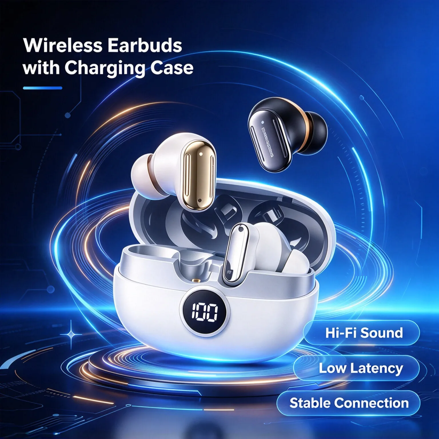 Wireless Earbuds Bluetooth 6.0 Headphones Low Latency Gaming Earphone HiFi Stereo Type-C Charging Digital Display In Ear Headset