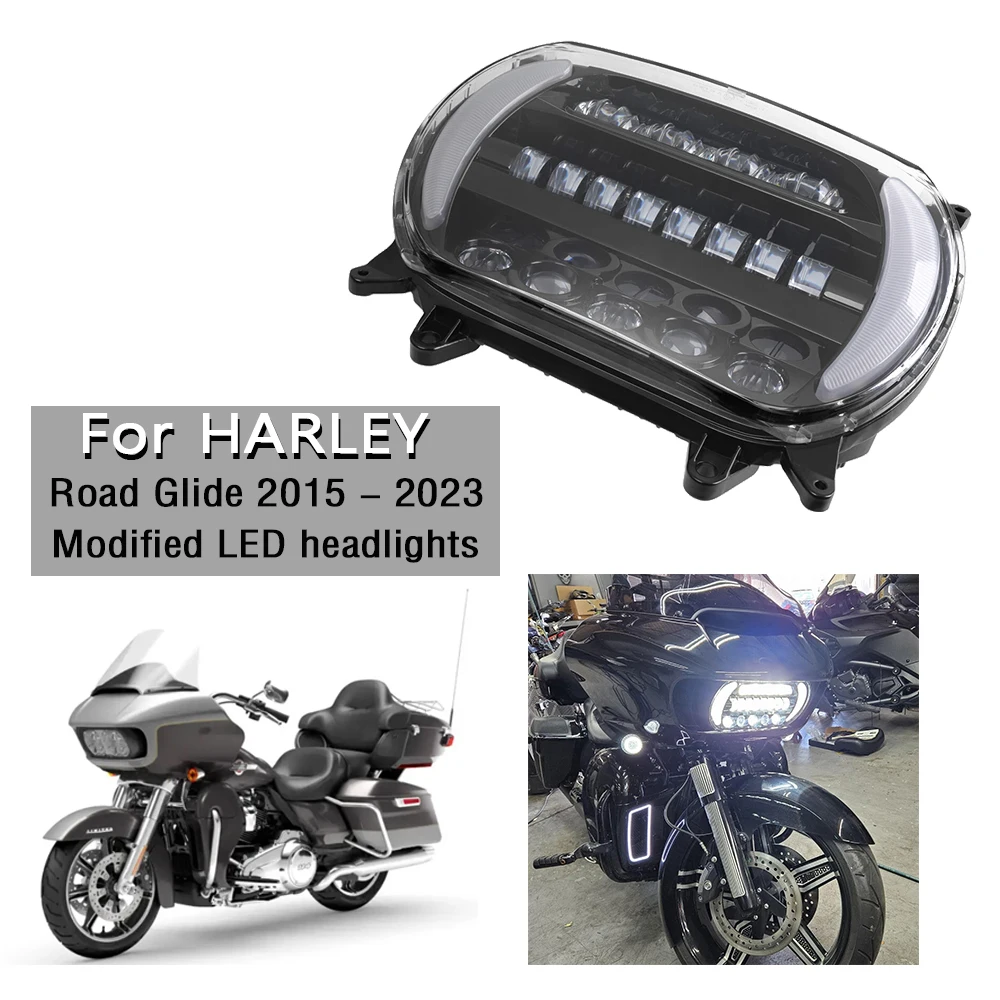 For Harley Davidson Road Glide 2015-2023 Motorcycle LED Headlight Assembly Turn Signal Daytime Running Lights DRL High Low Beam