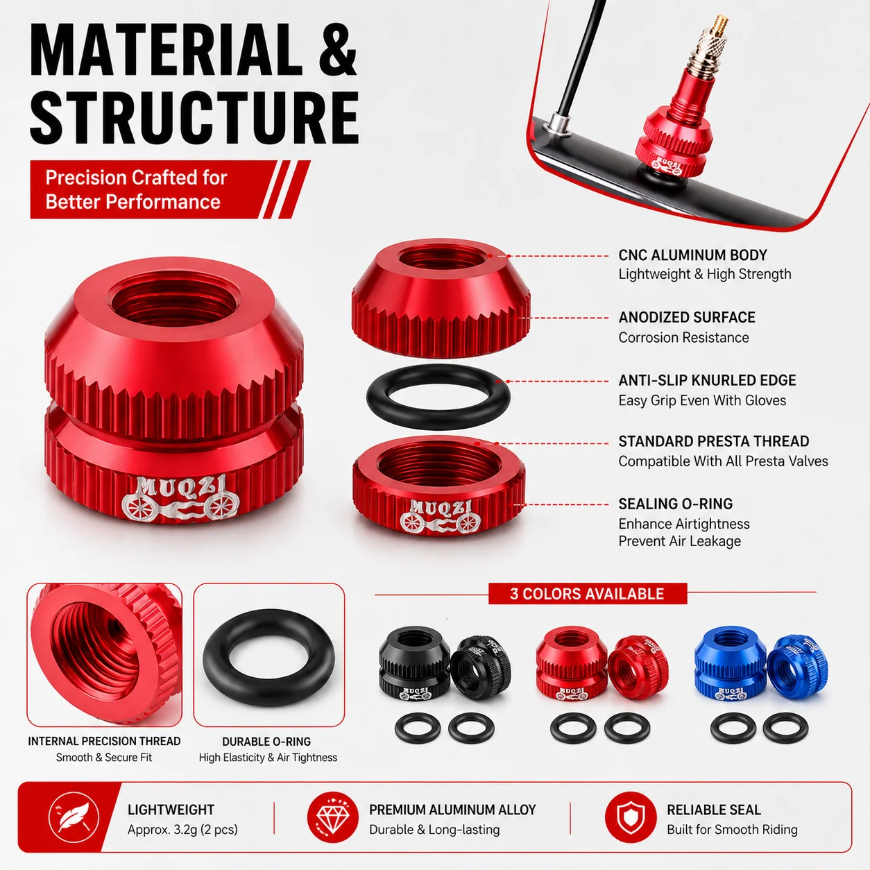 PINMOAP 2PCS Bicycle Presta Valve Nut Aluminum Alloy Lock Ring French Valve Stem Nut For Mtb Road Bike Tube Repair Accessories