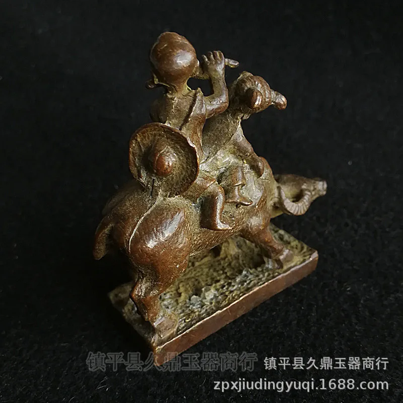 Antique Bronzeware: Bronze Figurine of a Boy Herding Cattle, Small Decorative Piece for Home and Office