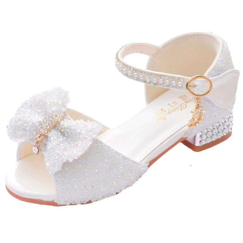 Children\'s Sandals Summer Princess Crystal Shoes 2023 New Girls High Heels Fashion Sequins Girls Soft Bottom Performance Shoes