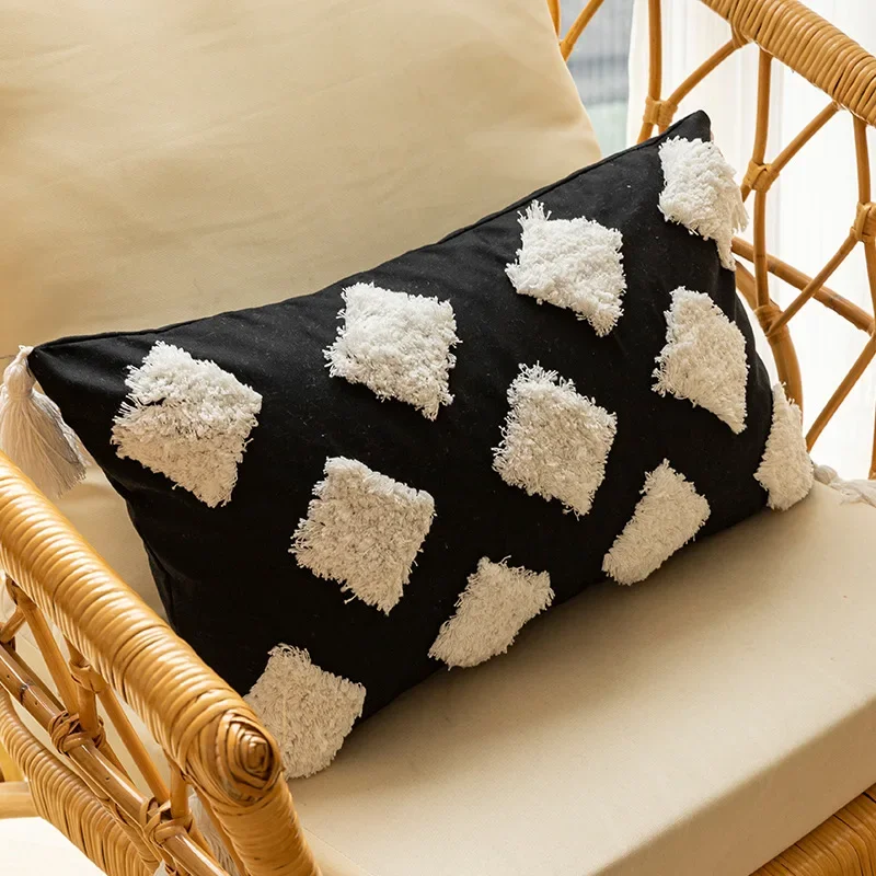 2024 Black White Beige Tufted Embroidered Cushion Cover Geometric Embroidered Pillowcase Cover Home Sofa Decoration Pillow Cases