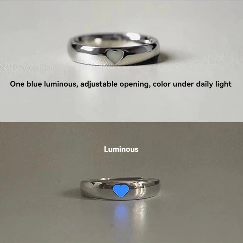 Luminous Love Heart Finger Ring Glow In Dark Fashion Adjustable Couples Rings Color Pink Blue Jewelry Lover Gift