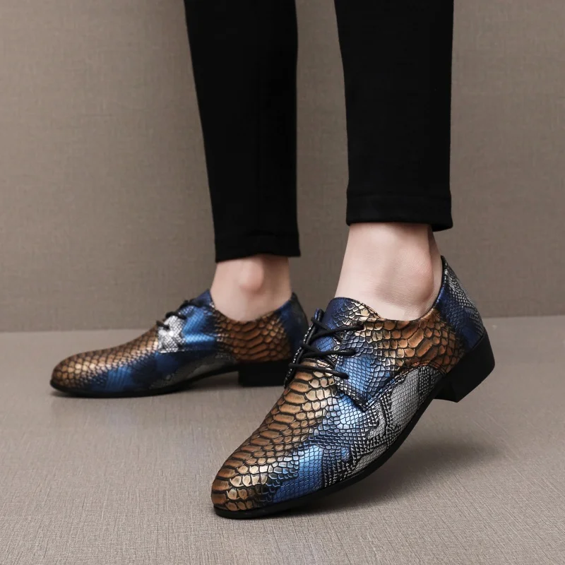 Big SIze 48 49 50 Men Dress Shoes Luxury Stage Show Grace Gentleman Leather Lace Up Men Metal Pointed Dress Shoes Wedding Shoes
