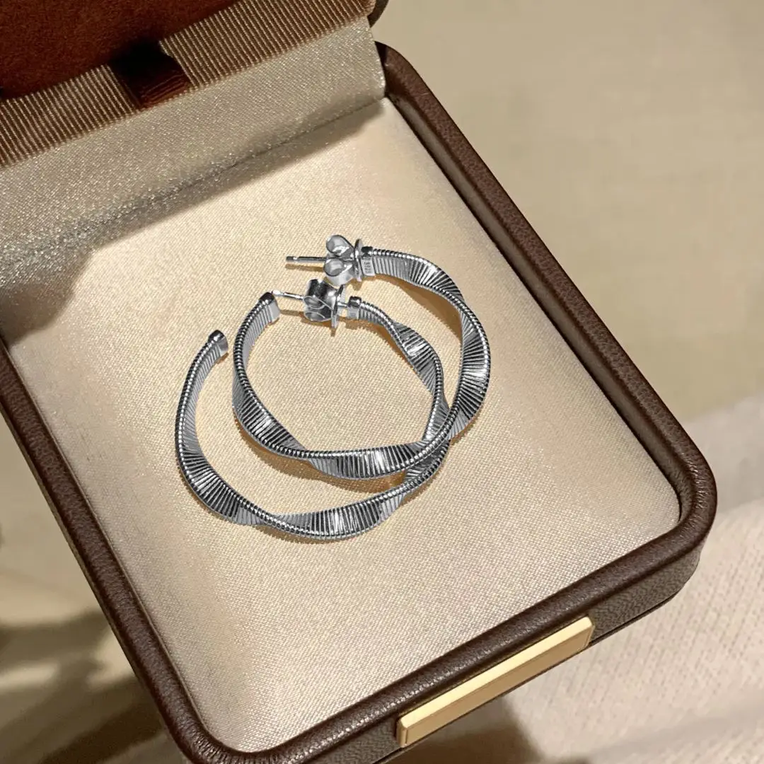S925 Sterling Silver Stud Earrings With String Wire Winding Light Luxury Retro Twist Elegant Style Ideal Gift For Female Friends