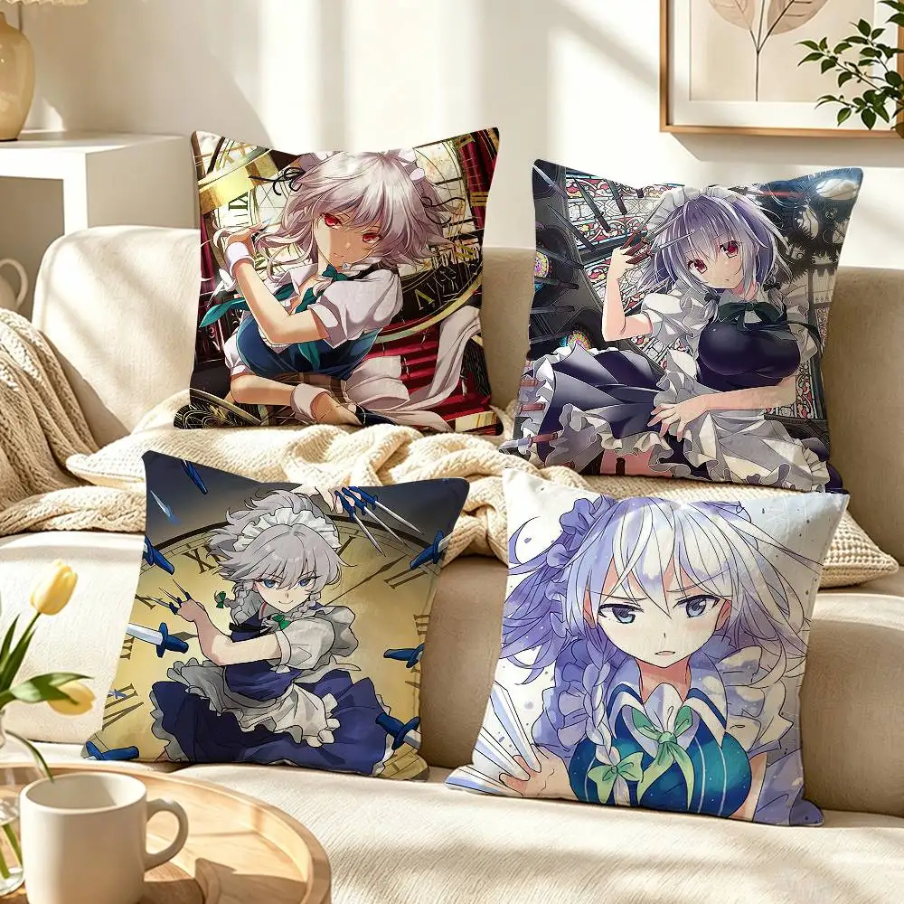 S-Sakuya Izayoi Touhou Project  Pillow Case Pattern Printed Pillowcase For Living Room Sofa Cushion Cover