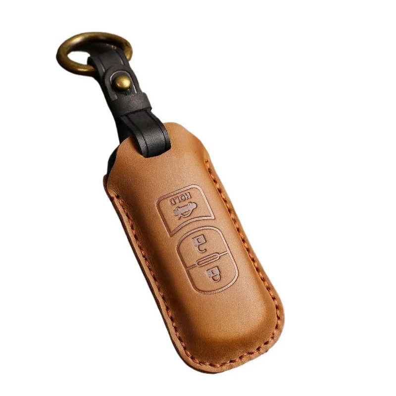 

Genuine Leather Handmade Car Key Case Cover Chain Shell Protector Fob Holder for Mazda CX-5 CX-30 CX-9 Atenza Axela Accessories
