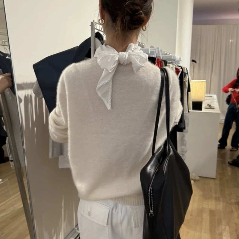 

Sweet Simple round Ne Pullover Knitted Sweater Women's Pure Color Korean Sle New Arrival Autumn 2025 Regular Thin