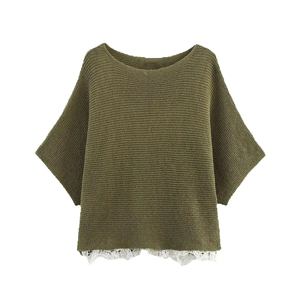 

Новый летний женский универсальный лоскутный кружевной вязаный свитер в ленивом стиле